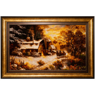 تابلو فرش دستباف طرح منظره زمستان کالسکی کد RNS-01-00044