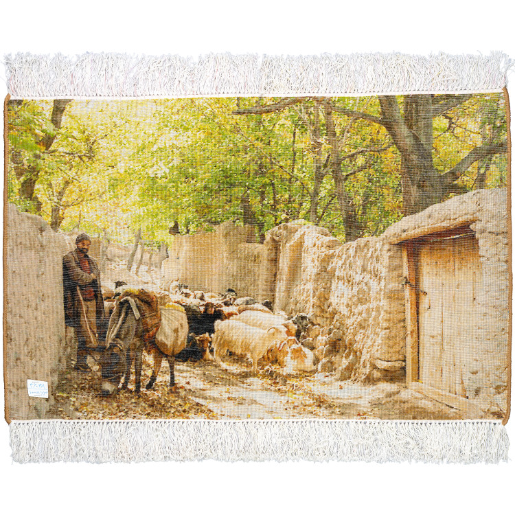 تابلو فرش دستباف منظره کوچه باغ بایرام تبریز کد RNS-02-00020